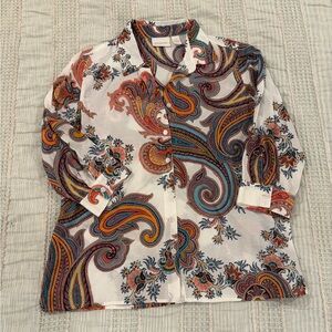Chico’s Silk Cotton Paisley 3/4 Sleeve Button Up Top Size 0